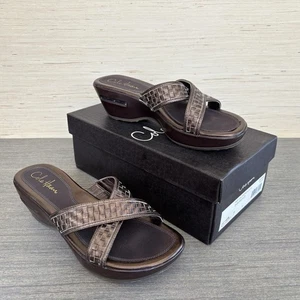 Cole Haan NikeAir Damen-Sandalen Größe 7 B dunkelbronzefarben Mae geflochtenes Leder Keilabsatz - Bild 1 von 19