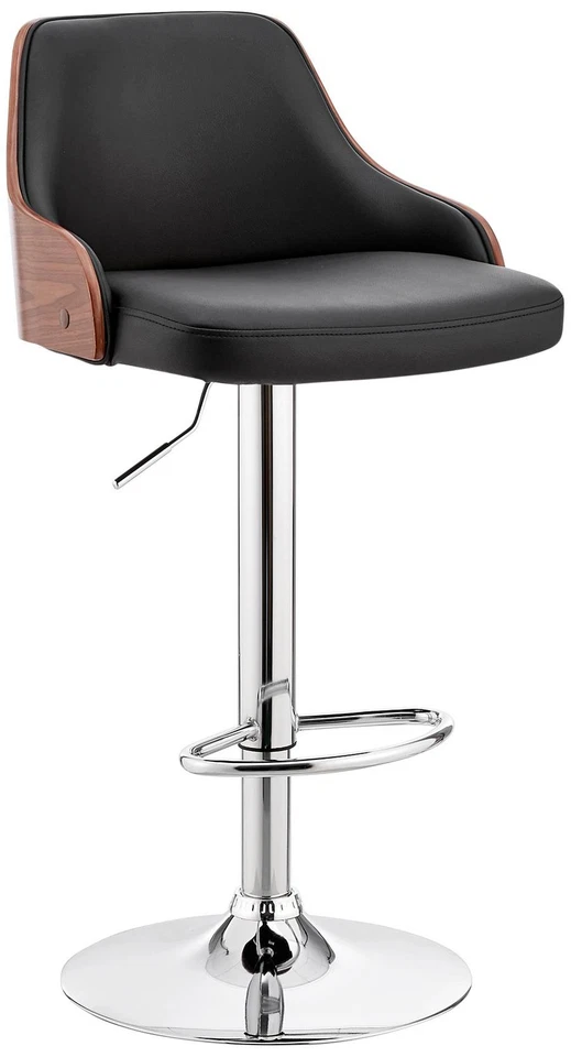 Asher Black Faux Leather and Chrome Adjustable Bar Stool - Image 1 of 1