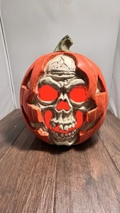 Gips Totenkopf im Kürbis Halloween Requisite Dekor gruselig verwittert Deko 14" selten - Bild 1 von 19