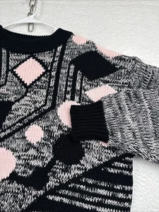 Suéter Vintage Frontline Para Hombre Mediano Rosa Negro Geométrico Cuello Redondo Pullover - Imagen 1 de 19