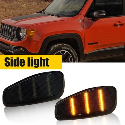 L + R Smoked Amber LED Side Marker Lights Fender Lamps For 2015-up Jeep Renegade - Image 1 of 4