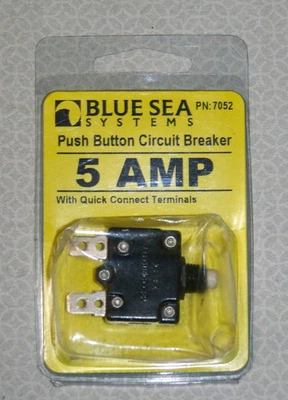 Blue Sea Systems 7052 Push Button Circuit Breaker 5A Quick Connect Terminals - Image 1 of 2
