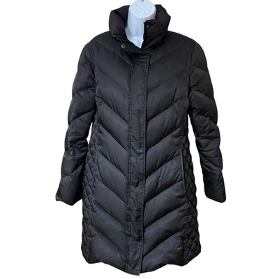 Kenneth Cole Reaction Puffer Coat Womens M Long Black DuckDown Blend *FLAW* READ - Image 1 of 4