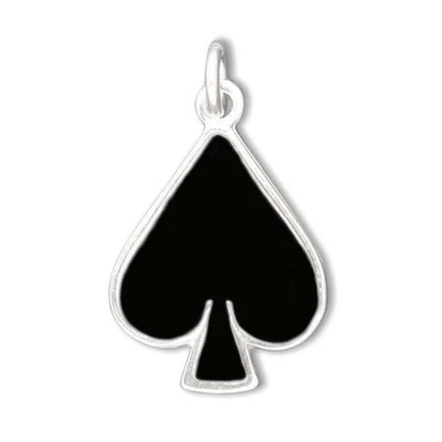 黑色珐琅黑桃铲扑克牌套装赌博 925 纯银小饰品 — 第 1/4 张图片