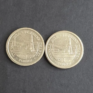 2 x Isle of Man Tynwald Hill St John's Chapel £1 Round One Pound Coin Circulated - Picture 1 of 4