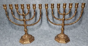Pair of Vintage Medium sized Brass Menorah by Klostermalm, Sweden - Judaica - Picture 1 of 10