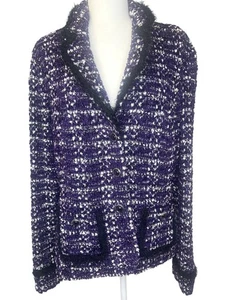 St. John collection Boucle Knit Jacket Wool Blend Black and Purple Colors Ladies - Picture 1 of 10