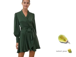 Zimmermann Silk Wrap Mini Dress | Forest Green, Silk, Cocktail, Dolman Sleeves - Picture 1 of 7