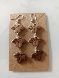 Handmade polymer clay earrings, jewellery, gift, cute, Leaves, Fall, Brown - Picture 1 of 2