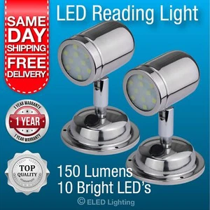2 x Caravan Reading Lamps / Bunk Lights / Polished Stainless Steel Quality LEDs - Picture 1 of 3