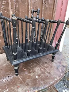 Antique Black Bamboo Cantebury Magazine Holder Rack Brass Accents 5 Slot Patina - Picture 1 of 17