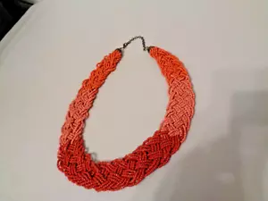 Vintage Coral style Beaded necklace Braided 20ins long 1.2in wide Used - Picture 1 of 23