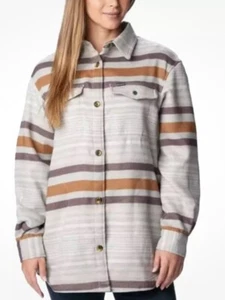 Columbia Calico Basin Women's Size 2X Gray Brown Stripes Shirt Jacket Shacket - Picture 1 of 10