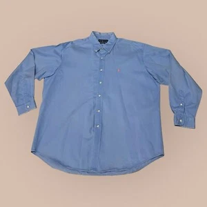 90s VTG Polo Ralph Lauren Long Sleeve Twill Button Up Blue Shirt Men XL Blake - Picture 1 of 6