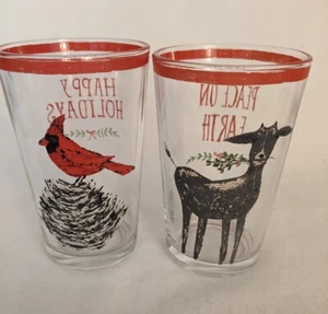 2 Weihnachtsgläser Cardinal Goat Peace Happy Holidays Bar Cocktail 4,25" Getränk - Bild 1 von 6