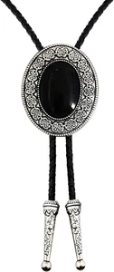 LAXPICOL Vintage Western Cowboy Oval Celtic Black Stone Bolo Tie for Men - Picture 1 of 12