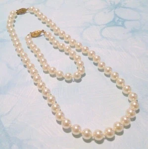Vintage Hand Knotted Glass Faux Pearl Necklace and Bracelet Demi Set - Picture 1 of 3