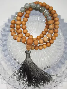 USA Seller! Wood & Labradorite Tibetan Buddhist Mala Prayer Beads Elegant Tassel - Picture 1 of 10