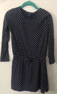 Polo Ralph Lauren Girls Sz L 12-14 Long Sleeve Dress Navy Polka Dot Spring - Picture 1 of 4