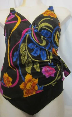 ROBBY LEN black multi color floral one piece swim suit WOMEN PLUS 18W - Image 1 of 4