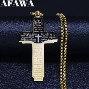 Christian Cross Holy Bible Necklace for Woman Stainless Steel Gold Color Our Fat - Picture 1 of 7