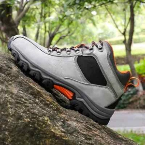 Men's Leather Outdoor Non-slip Sneakers Hiking Shoes Lace-up Comfortable Boots - Picture 1 of 27