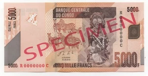 CONGO D.R. 5000 FRANCS 2013 PICK 102 SPECIMEN UNC - Picture 1 of 2