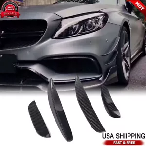 For Benz W205 C205 C63 15-21 Real Carbon Front Bumper Lip Splitter Canards Fins - Foto 1 di 12