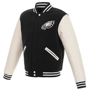 Chaqueta de lana reversible de los Philadelphia Eagles de la NFL mangas de PVC 2 logotipos frontales - Imagen 1 de 5