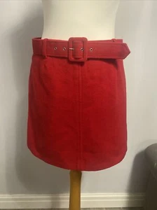 Charlotte Halton Red 80% wool skirt With Matching Wool Belt UK 12 /EU 38 new - Picture 1 of 12
