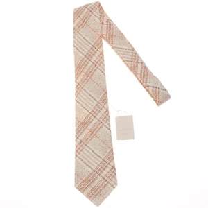 Paolo Albizzati NWT Neck Tie in Light Brown / Beige / Orange Plaid 100% Linen - Picture 1 of 10