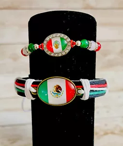 2 Mexican Flag Bracelets 2 Pulseras Mexicanas Bandera Mexicana - Picture 1 of 4