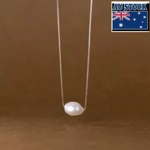Woman s925 Sterling Silver Freshwater Pearl Charm Box Chain Necklace 46.5 cm - Picture 1 of 6
