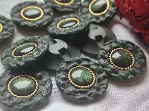 Lot 6 boutons vintage vert pourtour texturé superbe pied 2,2 cm ref 5114 - Imagen 1 de 3