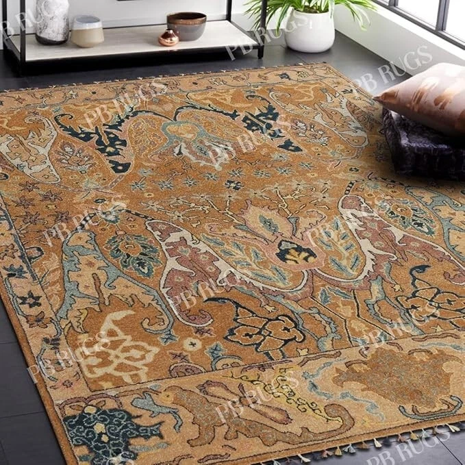 Ikat brown Handmade Tufted Woolen Area Rug & Carpet - Image 1 of 4