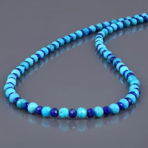 Lapis Lazuli & Turquoise Faceted Round Multi Gemstone Bead 18" Handmade Necklace - Picture 1 of 10