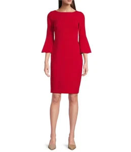 New! CALVIN KLEIN Exquisite RED Bell Sleeves Timeless Sheath Dress Size 4 - Picture 1 of 4