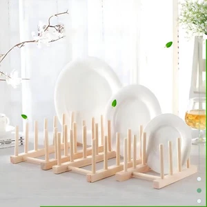 Wooden Dish Plate Cup Stand Cupboard Rack Holder Kitchen Storage Drying  UK - Picture 1 of 16