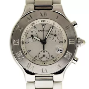 Cartier Must 21 Chronoscaph W10184U2 2424 38 mm gomma bianca 2 ANNOWarrangiamento#I2235 - Foto 1 di 5