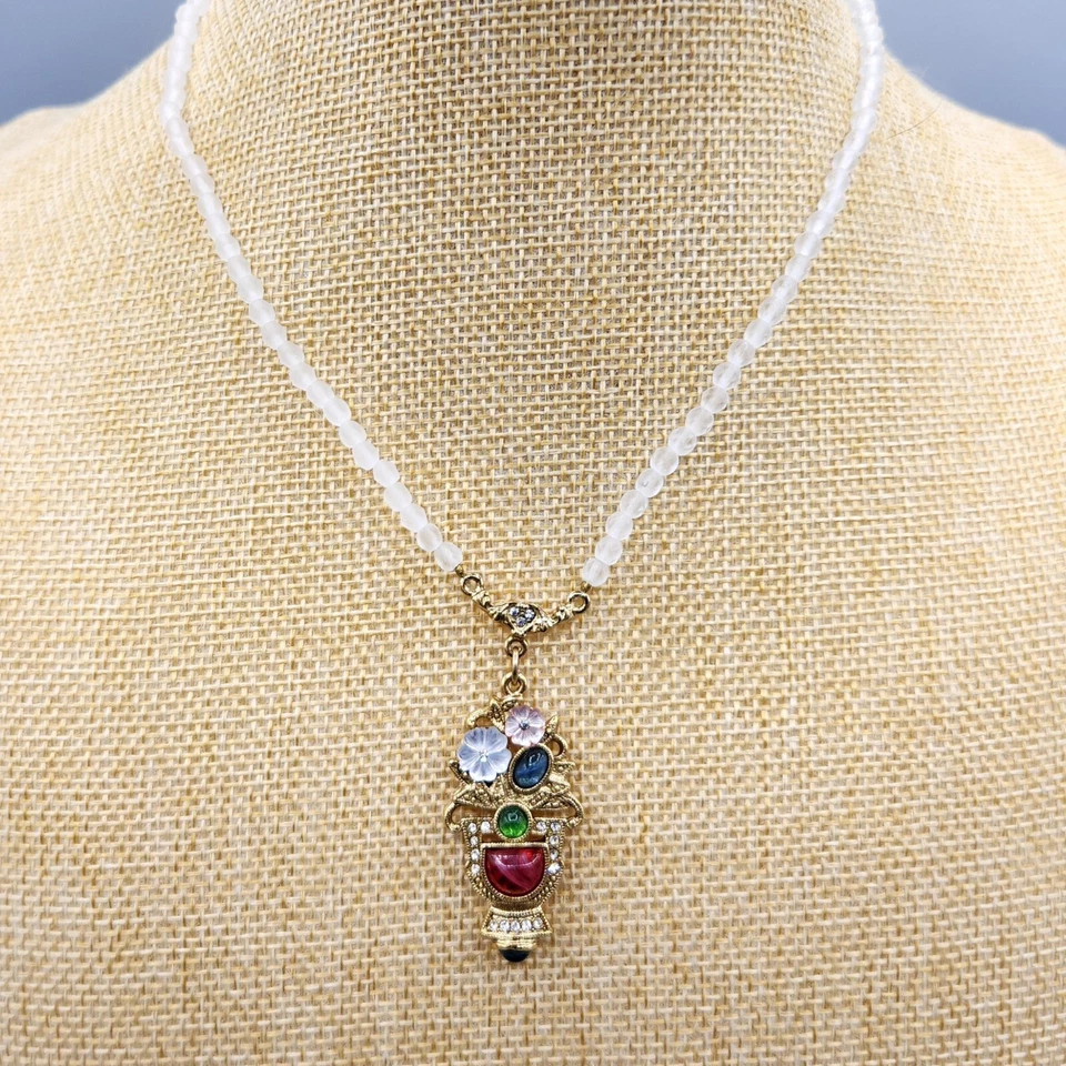 Collar de cuentas Jardiniere con cabina de cristal de zafiro esmeralda rubí defectuoso marca 1928 15" Foto 1 de 4