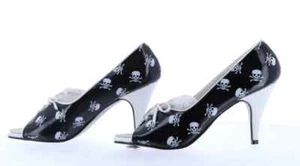 Zapatos Pleaser USA PUPIL-24 con patente negra/blanca con estampado de calavera punta de peep - Imagen 1 de 1