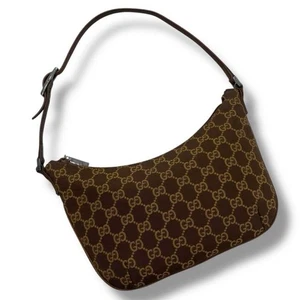 GUCCI Accessory Pouch Shoulder Bag Purse GG Canvas Nylon Leather Brown Authentic - Picture 1 of 13