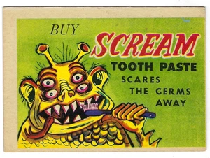 1960 Leaf Foney Ads MR. FONEY'S FUNNIES Card #41 SCREAM TOOTHPASTE ex+/nm- o/c - Picture 1 of 2
