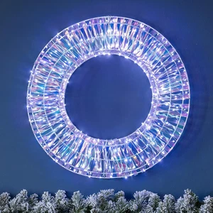 Light up Christmas Wreath 50Cm, Iridescent White Micro LED Hanging Door Wall Win - Foto 1 di 12