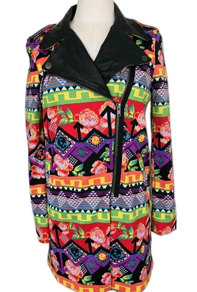 铁拳头骨花卉朋克彩色人造皮革领样品夹克尺寸 S — 第 1/4 张图片