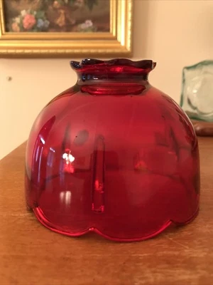 Westmoreland Ruby Red Glass Fairy Lamp Shade Only Stamped Handmade 3.5” x 4 5/8” - Image 1 of 4