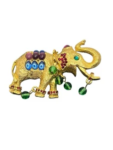 Elephant gold tone multi colored rhinestones & cabochons vintage brooch pin - Picture 1 of 15