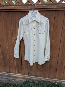 H Bar C Ranchwear Vintage Western Embroidered Pearl Snap Shirt Size 15 - Picture 1 of 7