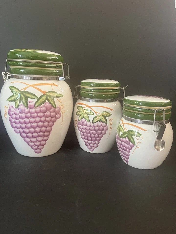 3 Vintage Le Gourmet Chef Hand Painted  Canisters . GREAT QUALITY - Image 1 of 4