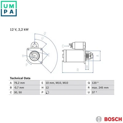 STARTER 0 986 025 370 FOR VOLVO V50 V60/Van/I C30 S80/II XC60/VAN/SUV S60 C70 - Image 1 of 4